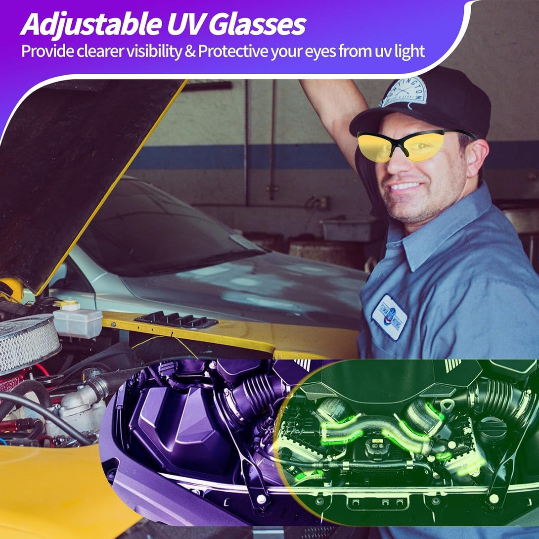 Air Conditioner UV Dye Leak Detector, Pro Auto Oil AC UV Dye Leak Test Detection Tool Kit 68 LED A/C UV Flashlight Detector with Protective Glasses