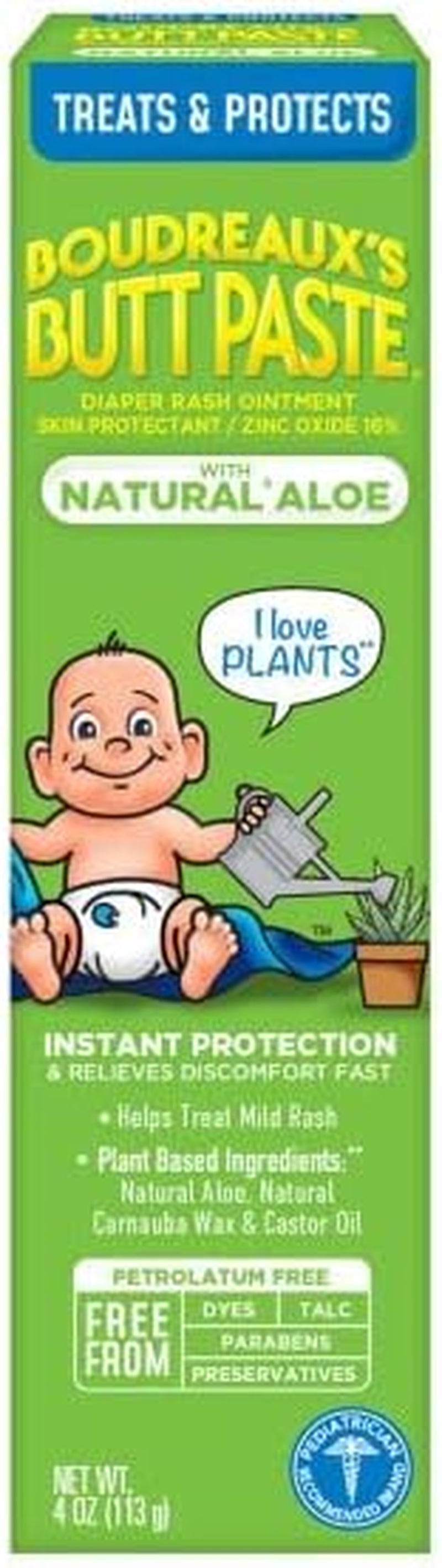 Boudreaux'S Butt Paste with Natural* Aloe Diaper Rash Cream, Ointment for Baby, 4 Oz Tube, 2 Pack