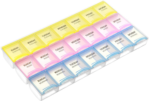 Weekly Pill Organizer 3 Times a Day 7 Day Pill Box Holder Large Daily Medicine Organizer Travel Pill Case Pill Container (7 Day 3 Times)