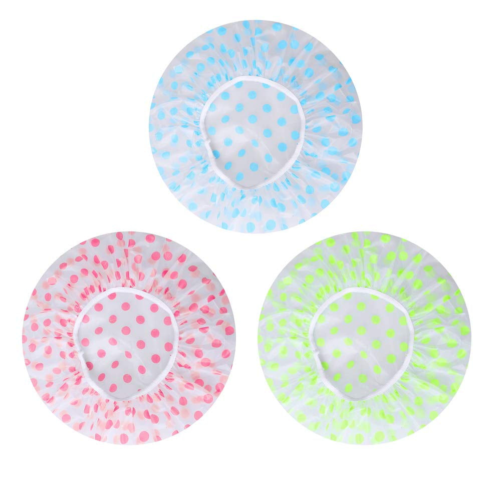 Shower Cap, 3 Pcs Waterproof Reusable Shower Caps Bath Hair Hat for Women Men Kids