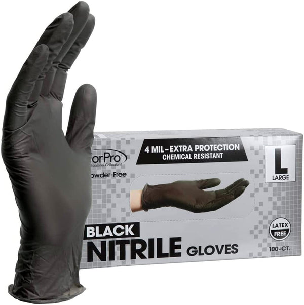 Forpro Professional Collection Disposable Nitrile Gloves, Chemical Resistant, Powder-Free, Latex-Free, Non-Sterile, Food Safe, 4 Mil, Black, Large, 100-Count