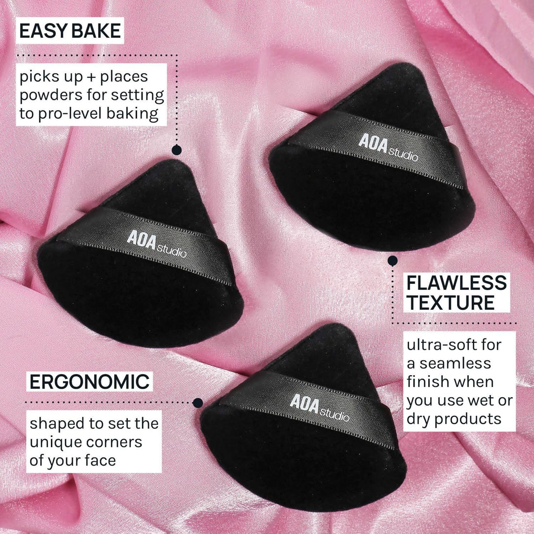 AOA Studio Velvet Puffs Makeup Puff Set of 6 Loose Powder Body Powder, Velour Makeup Blender Sponge Foundation Blending Sponges Set Beauty Makeup Tools (Black)