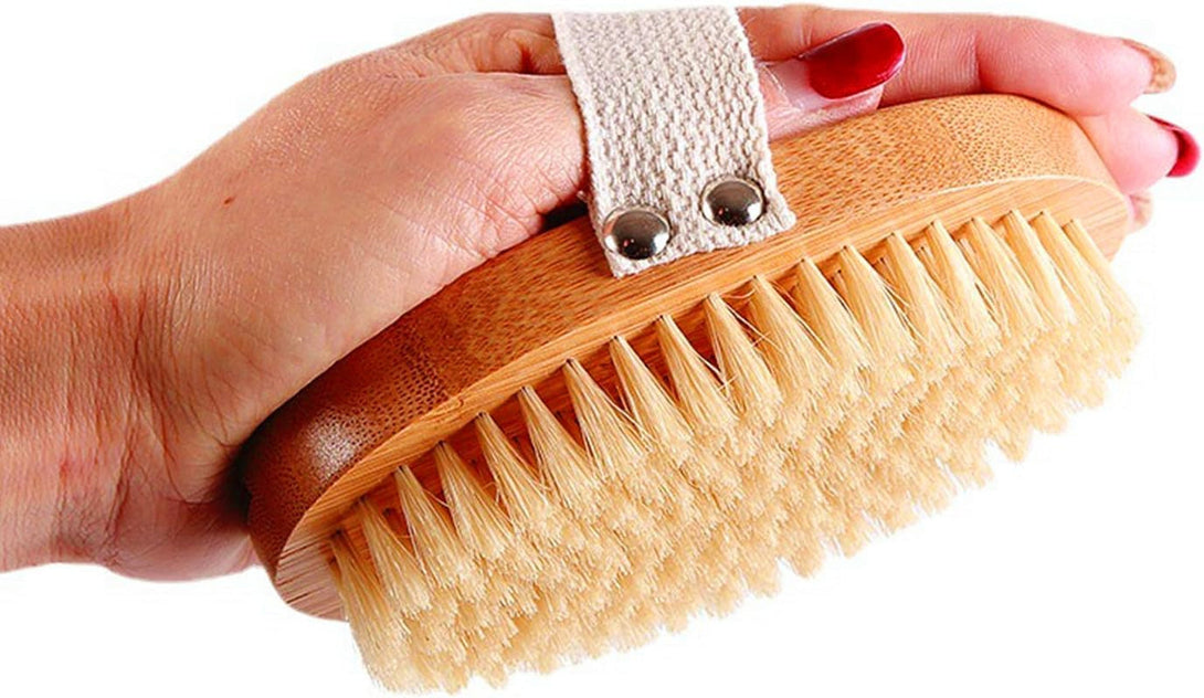 Body Brush Back Scrubber,18.7 Inch Long Handle Detachable Body Brush with Dual Brushing Heads for Dry Brushing Shower, Bamboo Medium Firm Bristle Brush for Body Cellulite and Lymphatic (Beige)