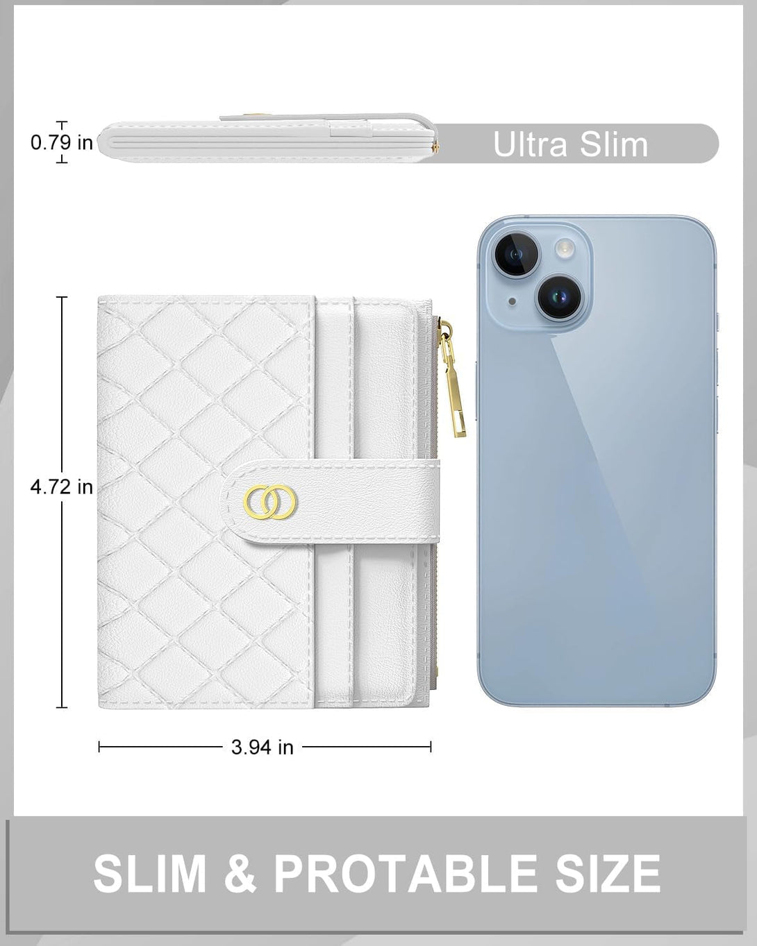 Womens Wallet, RFID Small Slim Wallets for Women, Compact Credit Card Holder, Cute Leather Bifold Ladies Purse with Zipper Coin Pocket and ID Window, White