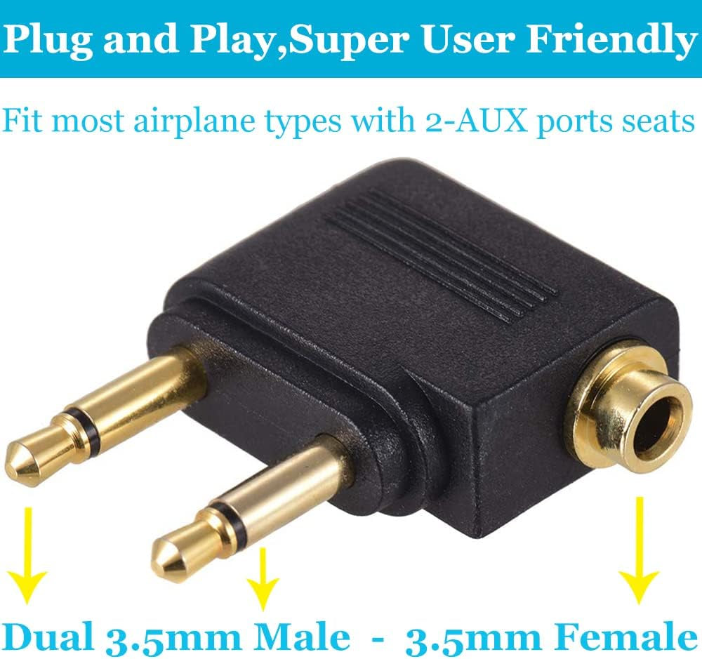 3 Pack Airplane Airline Headphones Adapter Gold Plated for Headsets,3.5Mm Dual Male to 3.5Mm Female Jack Connectors Converters