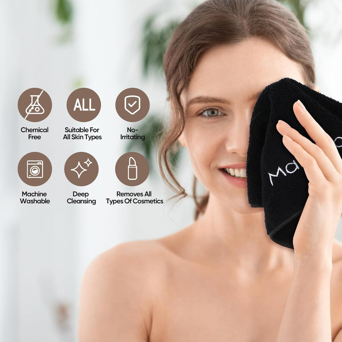 HOMEXCEL Makeup Remover Cloth 6 Pack,Premium Washable Soft 13X13 Inch Facial Cleansing Makeup Towels,Quick Dry Microfiber Face Towels Washcloths for All Skin Types,Black
