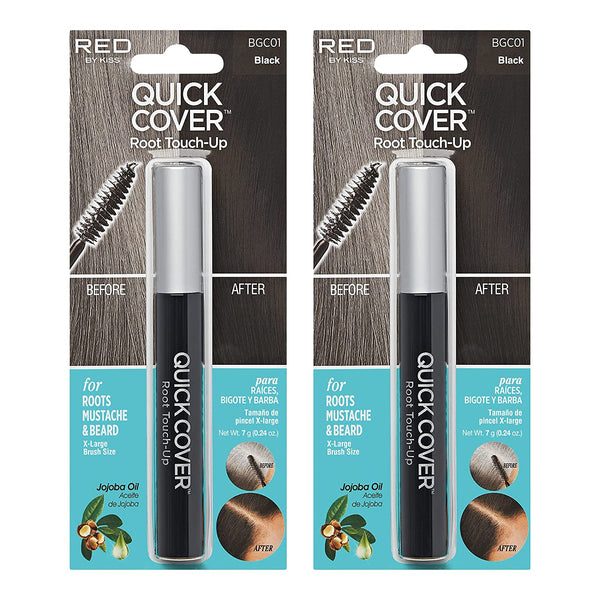 RED by Kiss Quick Cover Root Touch up Rescue, Mascara Natural Water-Resistant Temporary Gray Concealer Cover up Brush for Hair Mustache & Beard (Black) (2Pcs)