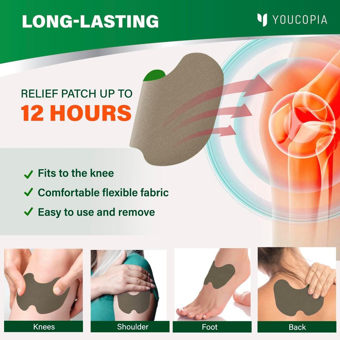 Knee Relief Heat Patches: 36 Count Natural Herbal Relieving Plaster for Long Lasting Muscle and Joint Relief - Mugwort Arthritis Hot Patches Kit with Bone-On-Bone Support