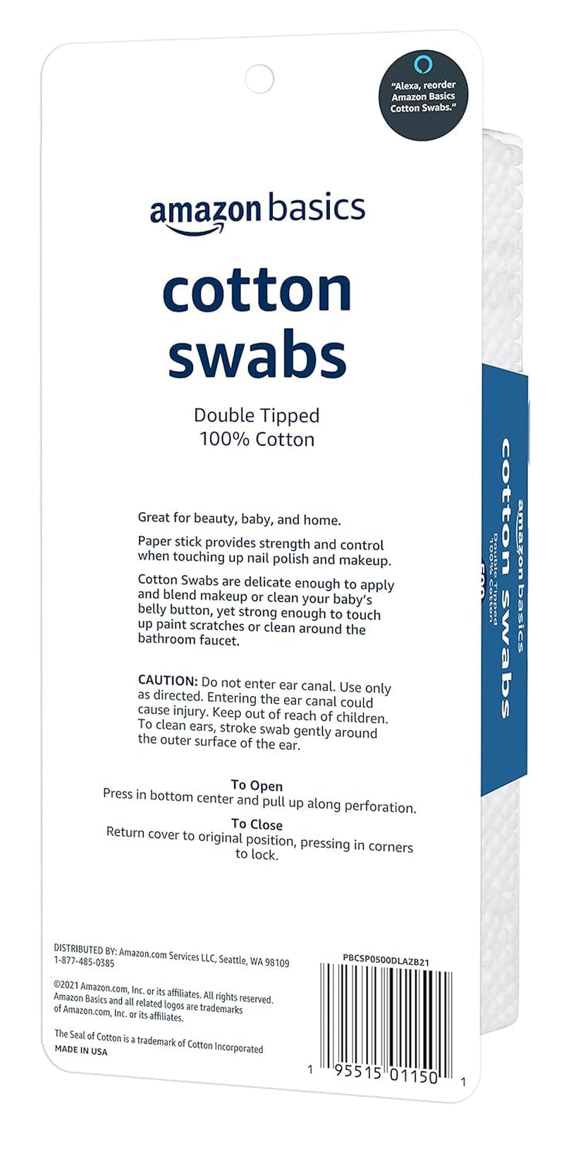 Amazon Basics Cotton Swabs for Personal Hygiene and Baby Care, 2000 Count, 4 Pack of 500 Count