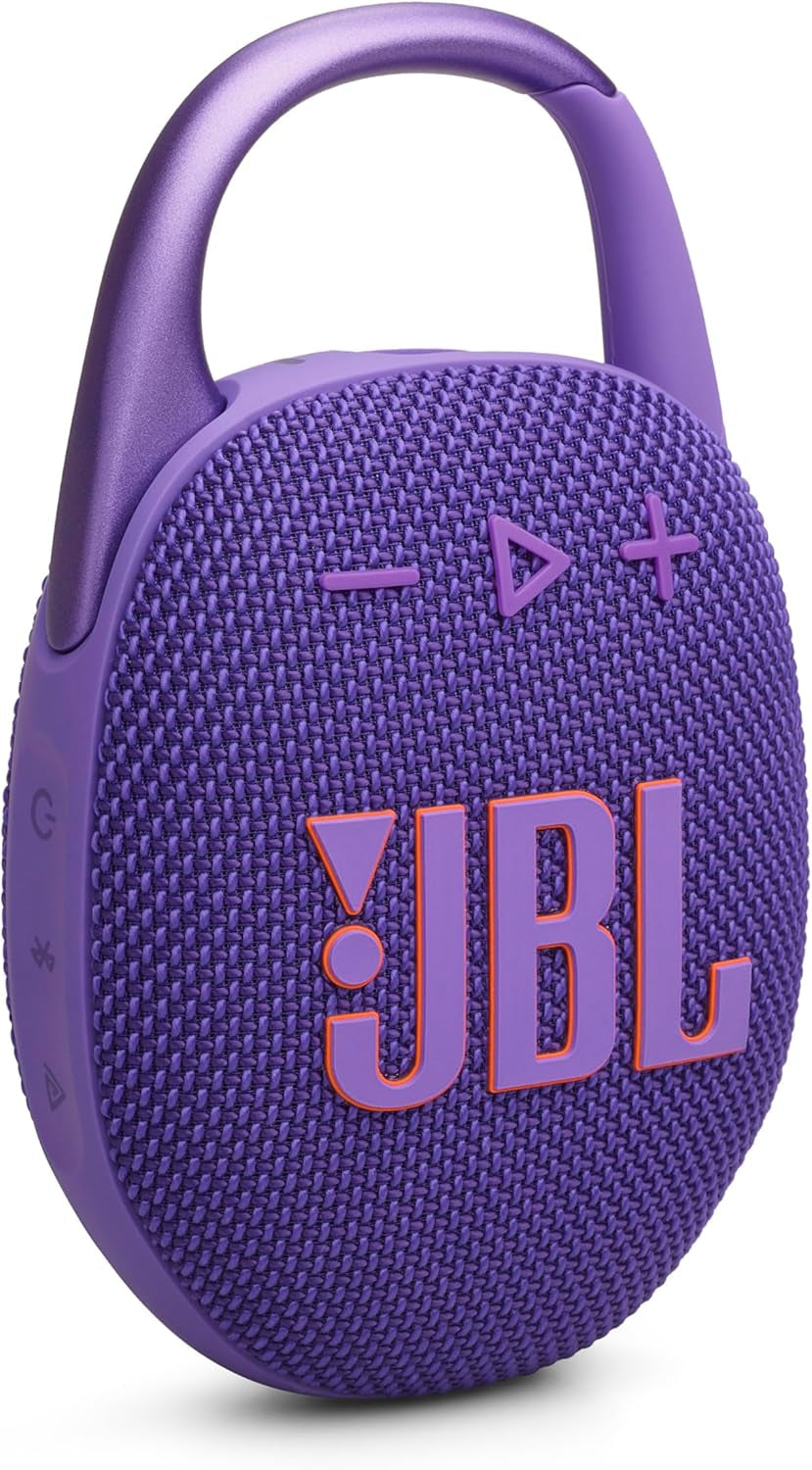 JBL Clip 5 - Ultra-Portable, Waterproof & Dustproof Bluetooth Speaker, Big Pro Sound with Punchy Bass, Integrated Carabiner, up to 12 Hours of Play, Made in Part with Recycled Materials (Purple)