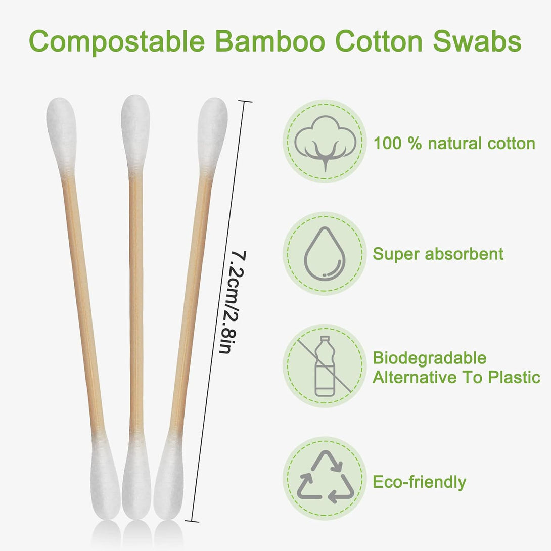 Eyxformula 1000 PCS Bamboo Cotton Swabs in Storage Box Natural Organic Cotton Swabs with Wooden Sticks - Double Tips Biodegradable Cotton Buds for Ear Wax Removal, Makeup, Personal Care, Art & Craft