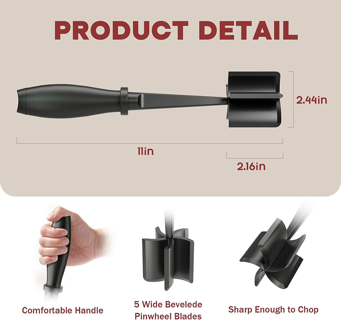 Meat Chopper, Hamburger Grinder, Premium Heat Resistant Smasher for Ground Beef, Burger Grinder Nylon Potato Mix Tool-Black
