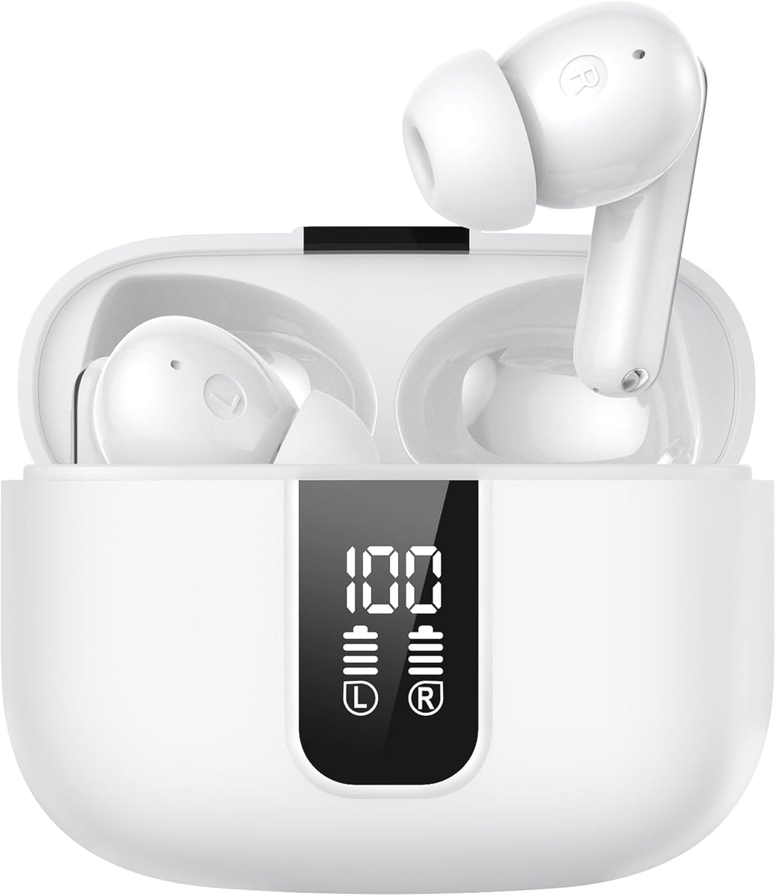 Earbuds Wireless Bluetooth Ear Buds 60H Playback LED Power Display Headphone Wireless Bluetooth IPX5 Waterproof In-Ear Earbuds with Mic for TV Smart Phone Laptop Computer Sports (White)