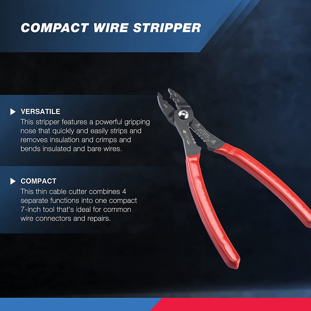 NEIKO 02037A Compact Wire Stripper | 4-In-1 Multi Purpose Electricians Pliers | Wire Crimper, Cutter and Gripper | 12-20 AWG Wire Service Tool | Crimps Insulated & Non-Insulated | Electrical Stripping