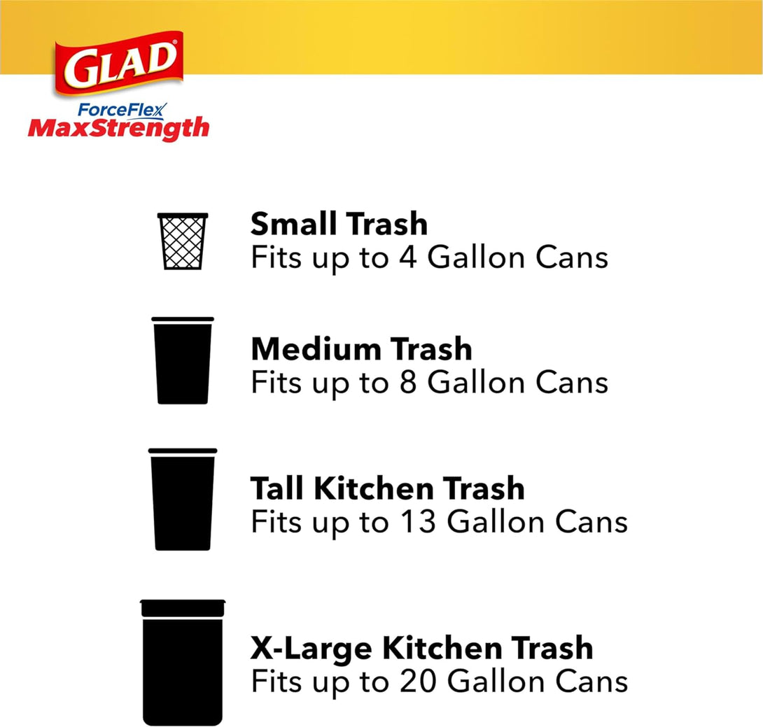 Glad Forceflex Maxstrength XL Kitchen Trash Bags, 20 Gal, Fresh Clean, 80 Ct (Package May Vary)