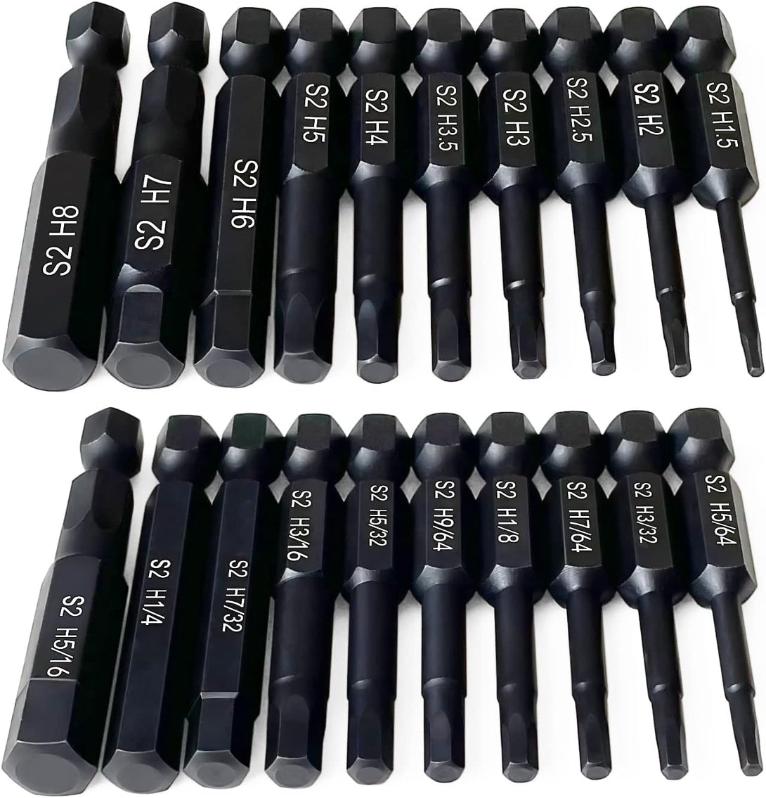 Hex Head Allen Wrench Drill Bit Set (10Pc Metric & 10Pc SAE), PTSLKHN Allen Wrench Drill Bits, Upgraded 1/4" Quick Release Shank Magnetic Hex Bit Set - Perfect for Ikea Type Furniture