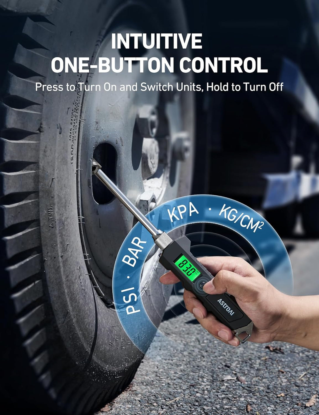 Astroai Digital Tire Pressure Gauge 230 PSI Heavy Duty Dual Head Stainless Steel Made for Truck and RV with Backlit LCD and Flashlight Car Accessories