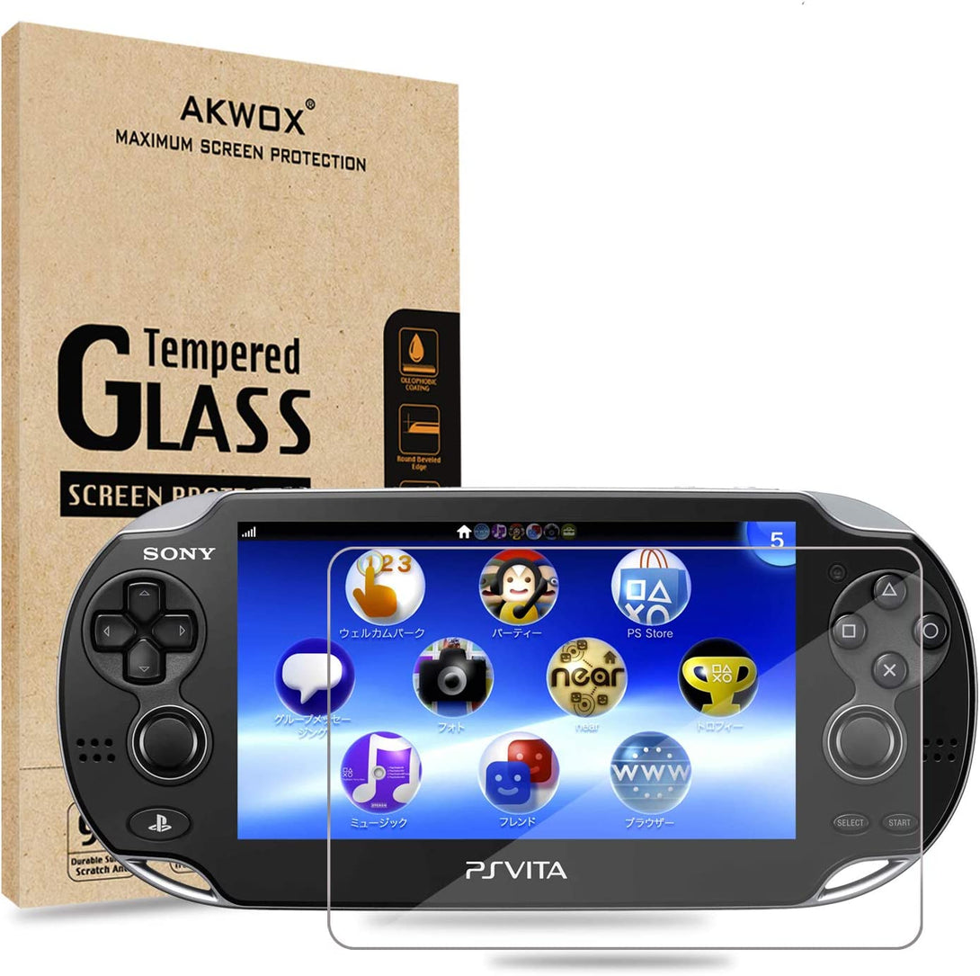 (Pack of 2) Screen Protector for PS Vita 1000, Akwox Premium HD Clear 9H Tempered Glass Screen Protective Film for Sony Playstation Vita PSV 1000-Max Clarity and Touch Accuracy Film