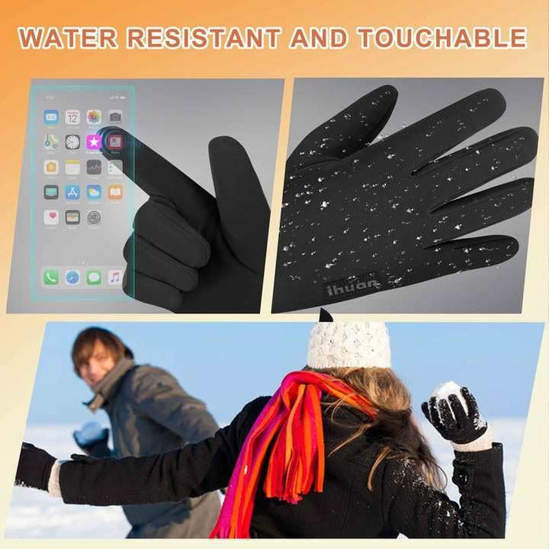 Ihuan Winter Waterproof Gloves for Men Women Snow Ski - Cold Weather for Running Cycling, Warm Thermal Touchscreen Finger