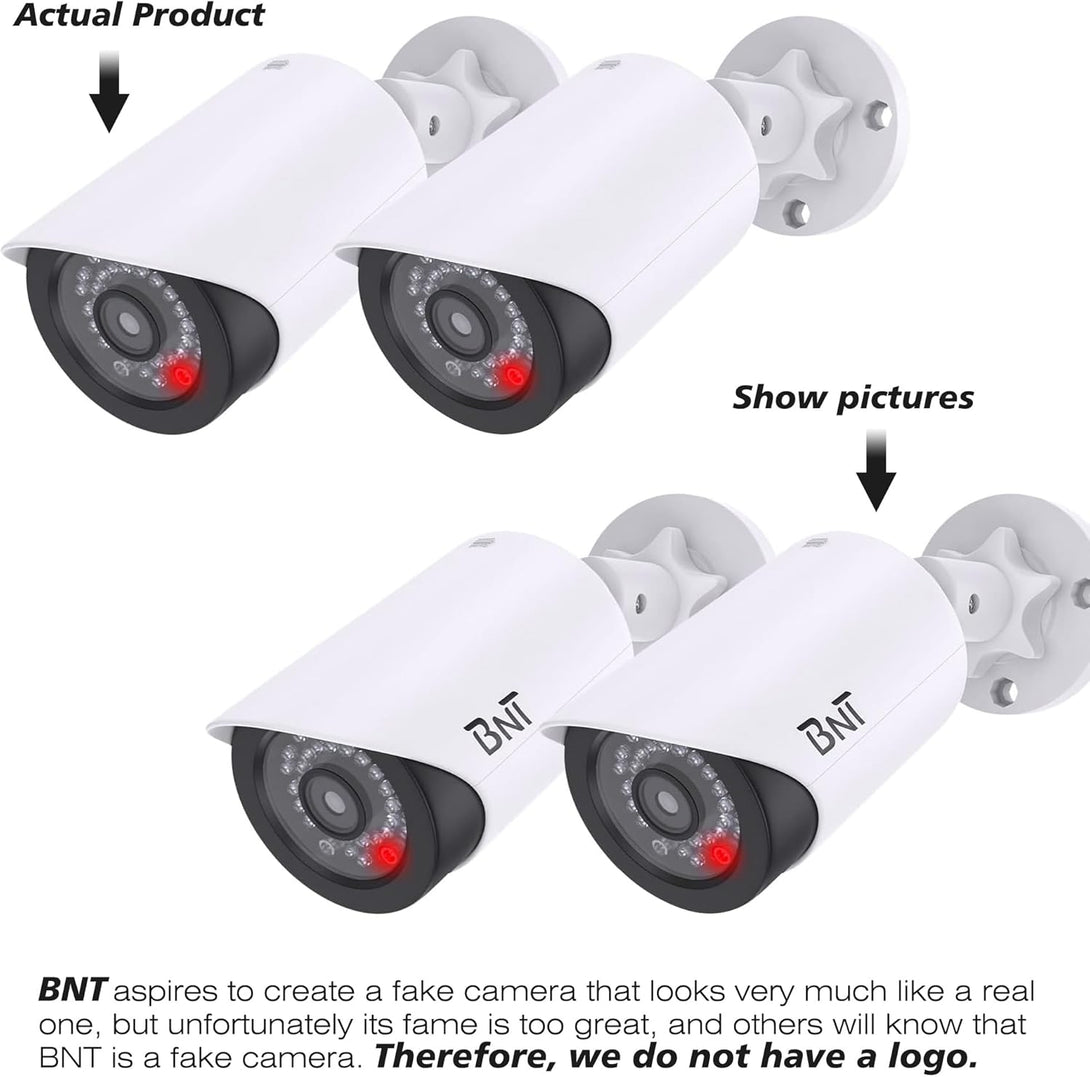 BNT Dummy Fake Security Camera, with One Red LED Light at Night, for Home and Businesses Security Indoor/Outdoor (2 Pack, White)