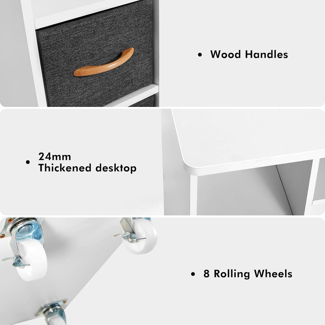 Artist Hand Nail Table, Manicure Table, Nail Tech Table Station, Wrist Cushion, Lockable Wheels, Fabric Storage Drawers, Wooden Handle, White