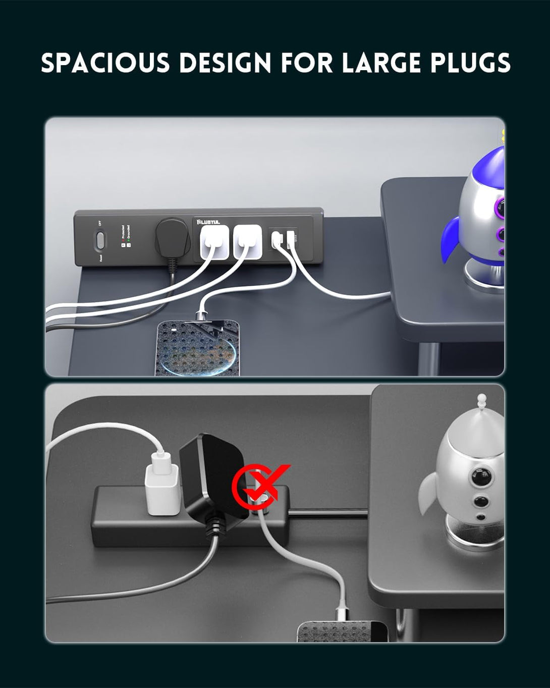 Desk Clamp Power Strip 6FT, Outlet Station with 3 Outlets, PD 20W Fast Charging, Flat Plug, 14 Gauge, 980J Surge Protector, Black Power Strip with USB C, Fit 1.72" Tabletop Edge