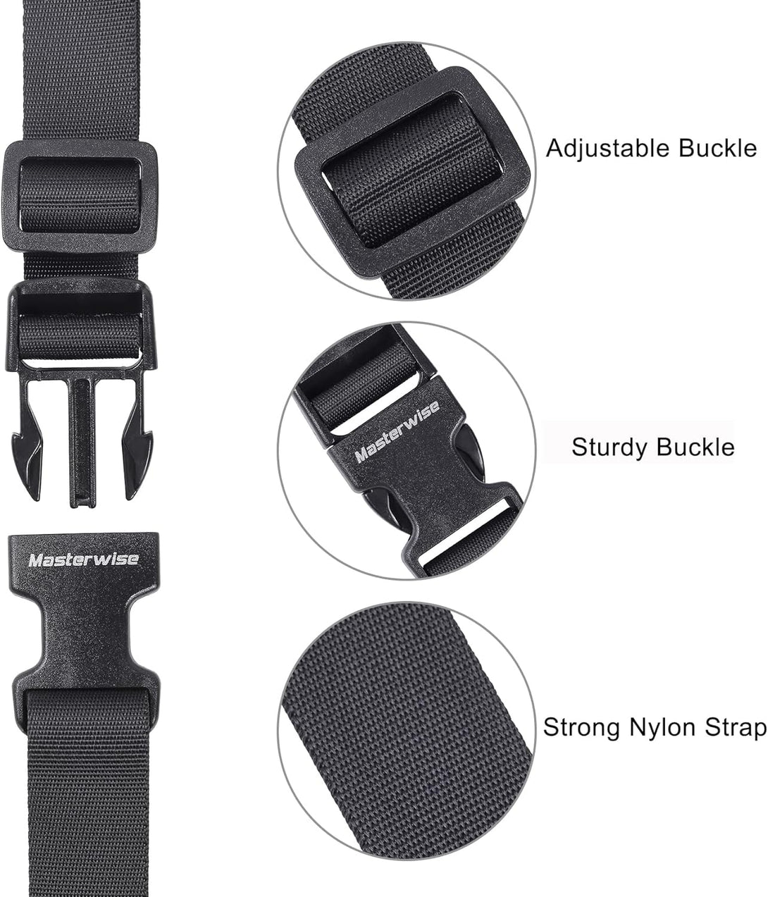 Buckle Straps with Clips, Adjustable Nylon Straps with Buckle, Packing Straps, Black 4 Pack (6’X1)