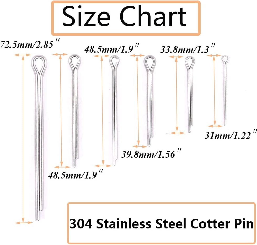 100Pcs 304 Stainless Steel Cotter Pin Clip Key Fastner Fitting Assortment Kit for Automotive Mechanics Small Engine Repair，Automotive, Mechanics, Car Garage, Power Equipment, Cars, Trucks Law