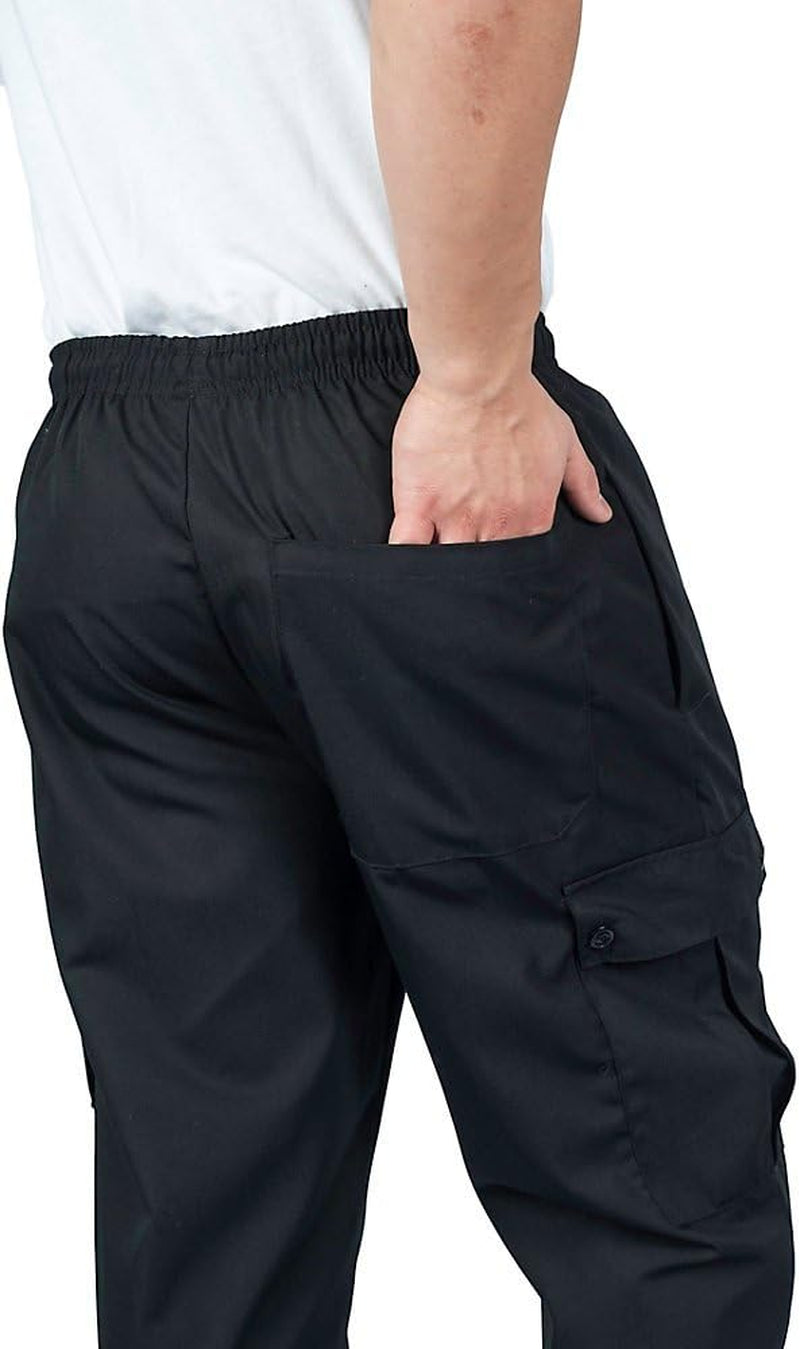 KNG Black Baggy Cargo Chef Pants for Men and Women – Drawstring Waist