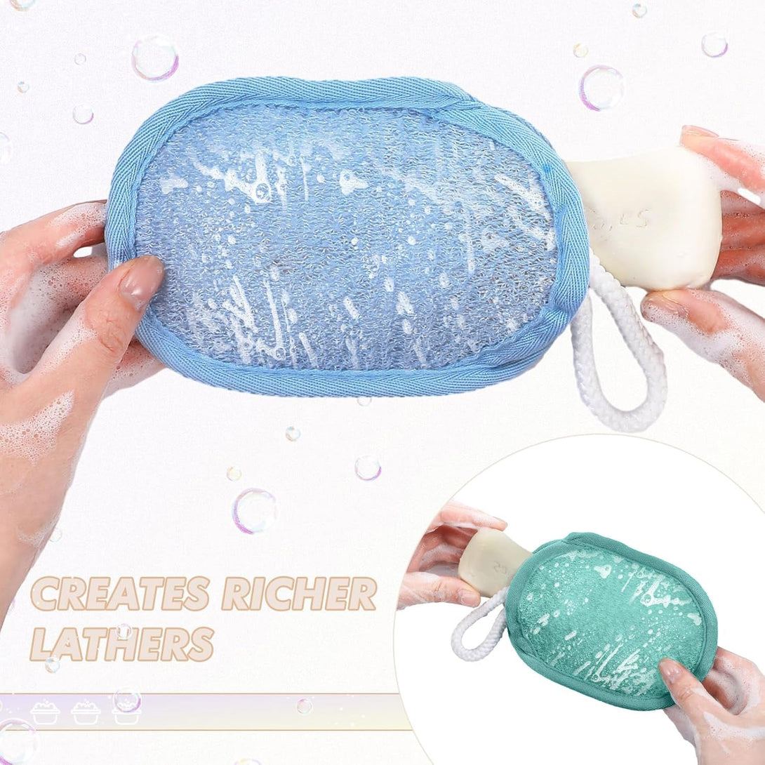 Sunnyray Bath Body Exfoliating Soap Saver, Exfoliator Scrubber Pouch 4 Colors, Bath Loofah Sponge Body Scrubber Shower Sponge Exfoliating Mesh Pouf for Women and Men Bathing Accessories