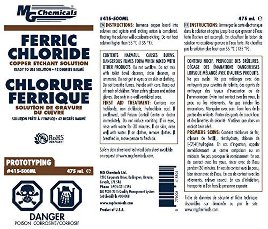 MG Chemicals - 415-500ML 415 Ferric Chloride Copper Etchant Solution, 475 Ml Liquid Bottle,,Dark Brown