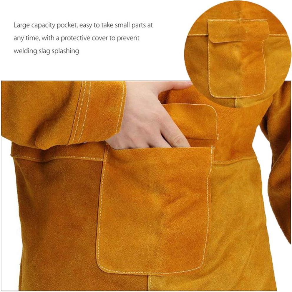 Leather Welding Apron with Sleeve,Heavy Duty Welding Jacket,Heat Flame Resistant Weld Coat for Men Women