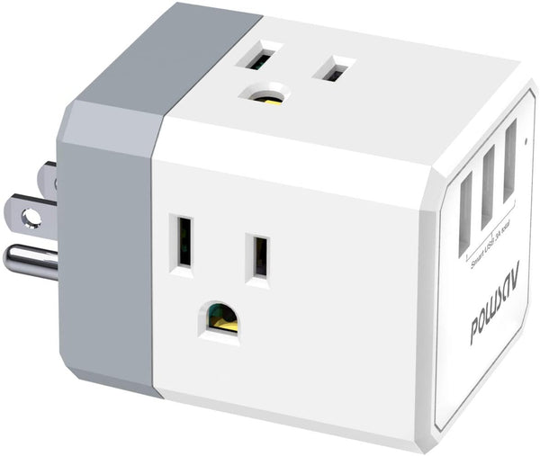 3-Outlet USB Wall Charger and Extender with 3-Way Splitter, ETL Listed - for Home, Office, Cruise Ship