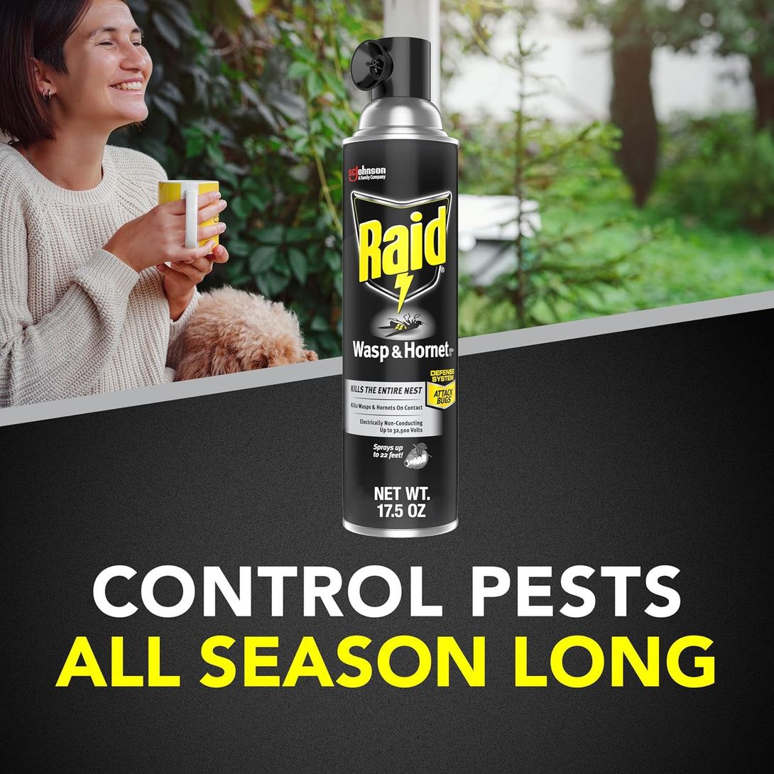 Raid Wasp & Hornet Killer Spray, Bug Killer Kills the Entire Nest, 14 Oz, 2 Count