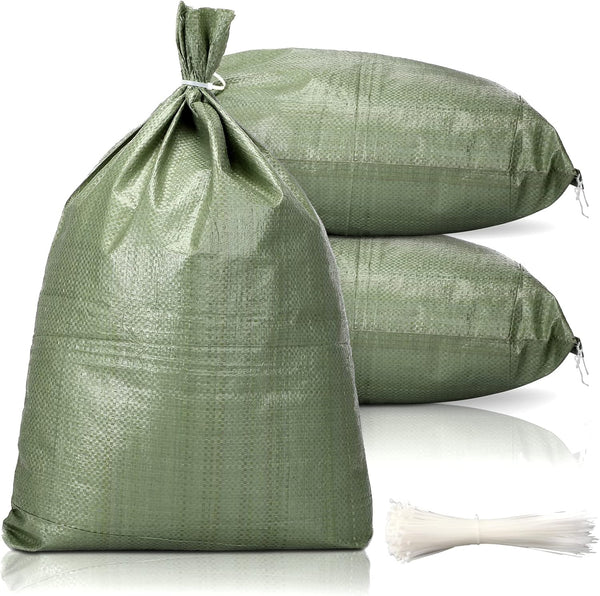 Shappy 100 Pieces Empty Sandbag Heavy Duty Flooding Outdoor Woven Polypropylene Sand Bags with Solid Ties for UV Protection Emergency Situation Roadblock Building Construction, 26 X 14 Inches (Green)