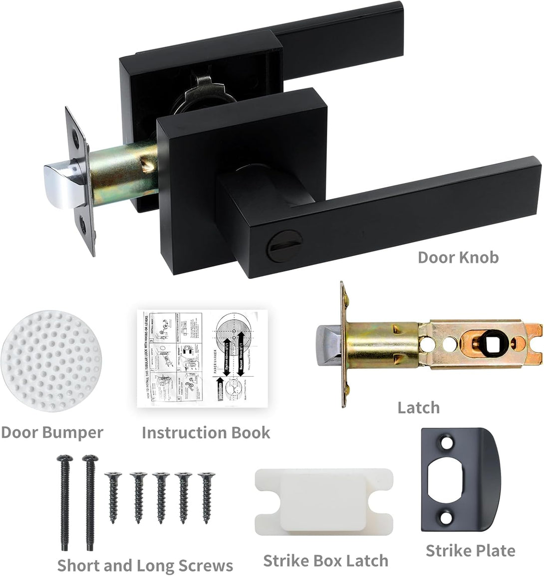 JO.KO Keyless Entry Door Lock, Square Door Lever for Bedroom, Passage Door Privacy Locking Interior/Exterior Entry Door Knob/Heavy Duty