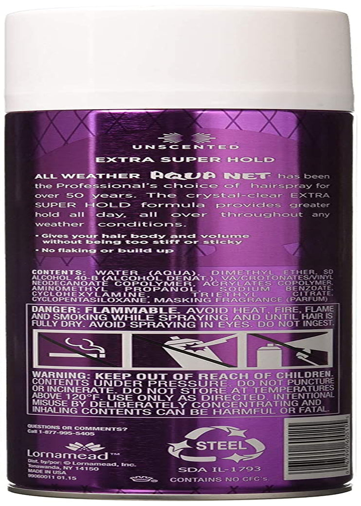 Aqua Net Extra Super Hold Professional Hair Spray Unscented 11 Oz