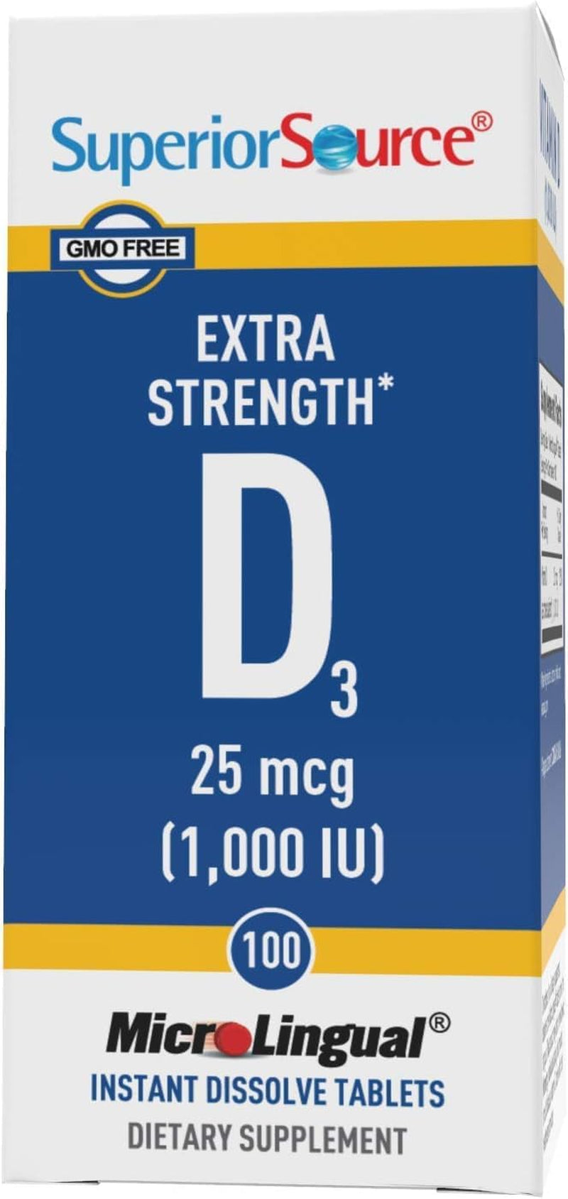 Superior Source Vitamin D3 1000 IU, Quick Dissolve Microlingual Tablets, 100 Count, Helps Promote Strong Bones and Teeth, Immune Support, Helps Maintain Healthy Muscle Function, Non-Gmo