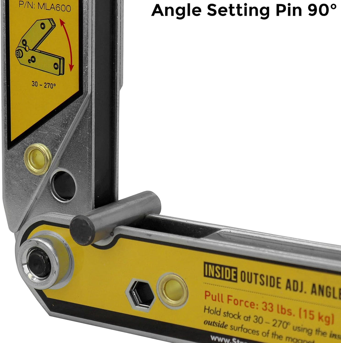 Adjustable Angle Magnetic Square, Angle 30°-270°, Inside/Outside Magnets, Angle Setting Pin, Mag. Pull Force 26 Lbs, Welding Square, "4.7", MLA450, Strong Hand Tools