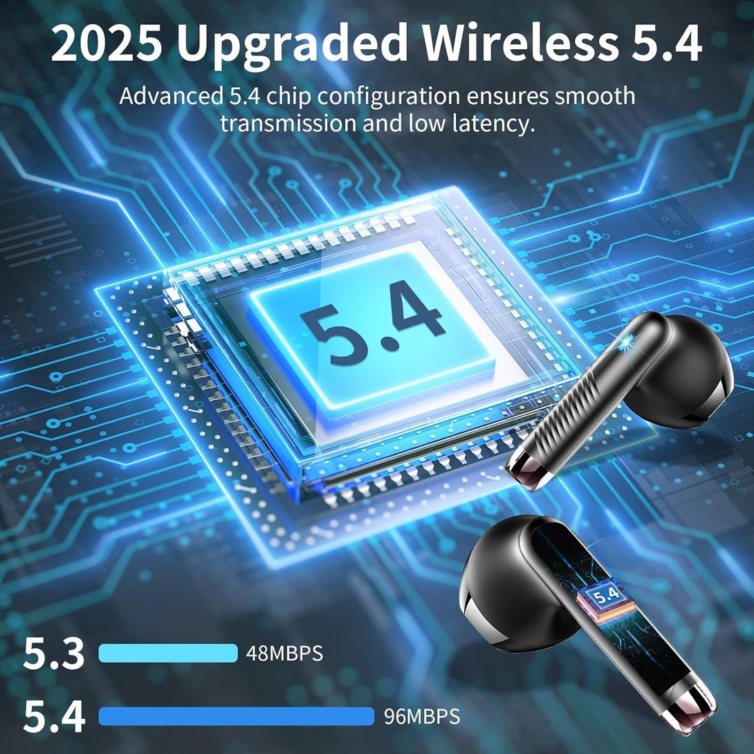 Wireless Earbuds, Bluetooth Headphones 5.4 Hifi Stereo, in Ear Earphones with 4 ENC Noise Cancelling Mics, 40H Playtime Ear Buds with Mini Case, IP7 Waterproof Headset with LED Display, USB C Charging