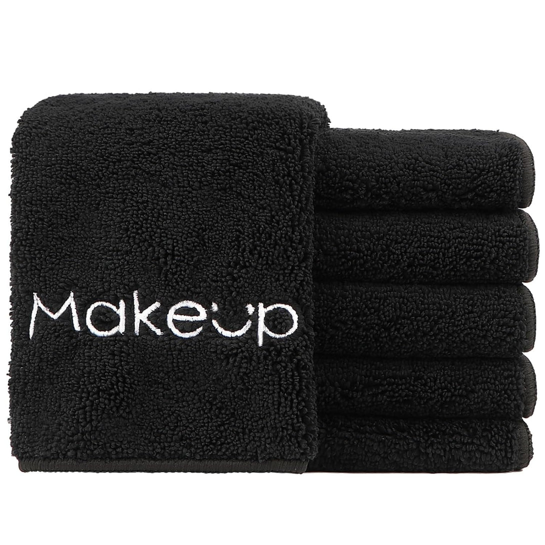 HOMEXCEL Makeup Remover Cloth 6 Pack,Premium Washable Soft 13X13 Inch Facial Cleansing Makeup Towels,Quick Dry Microfiber Face Towels Washcloths for All Skin Types,Black