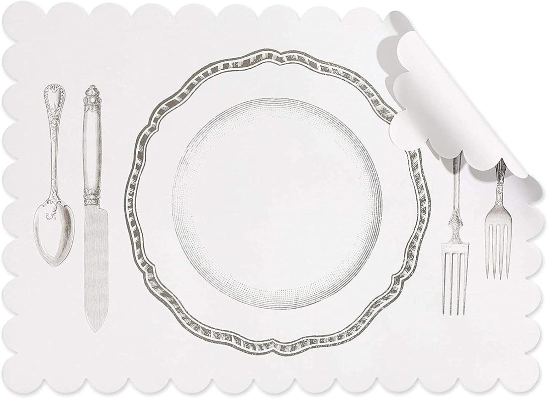 Sparkle and Bash Paper Placemats for Table, White Mats with Scalloped Edge (14 X 10 in Bulk Restatent Paper Placeats, Pack of 100)