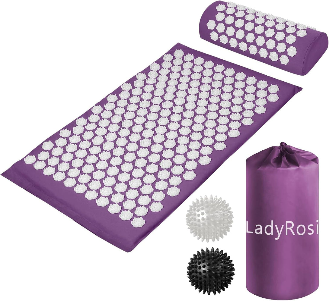 Acupressure Mat and Pillow Set with Oxford Bag, for Neck Back Pain, Muscle Relaxation Stress Relief, Relieve Sciatica and Pain Relief Set (Purple)