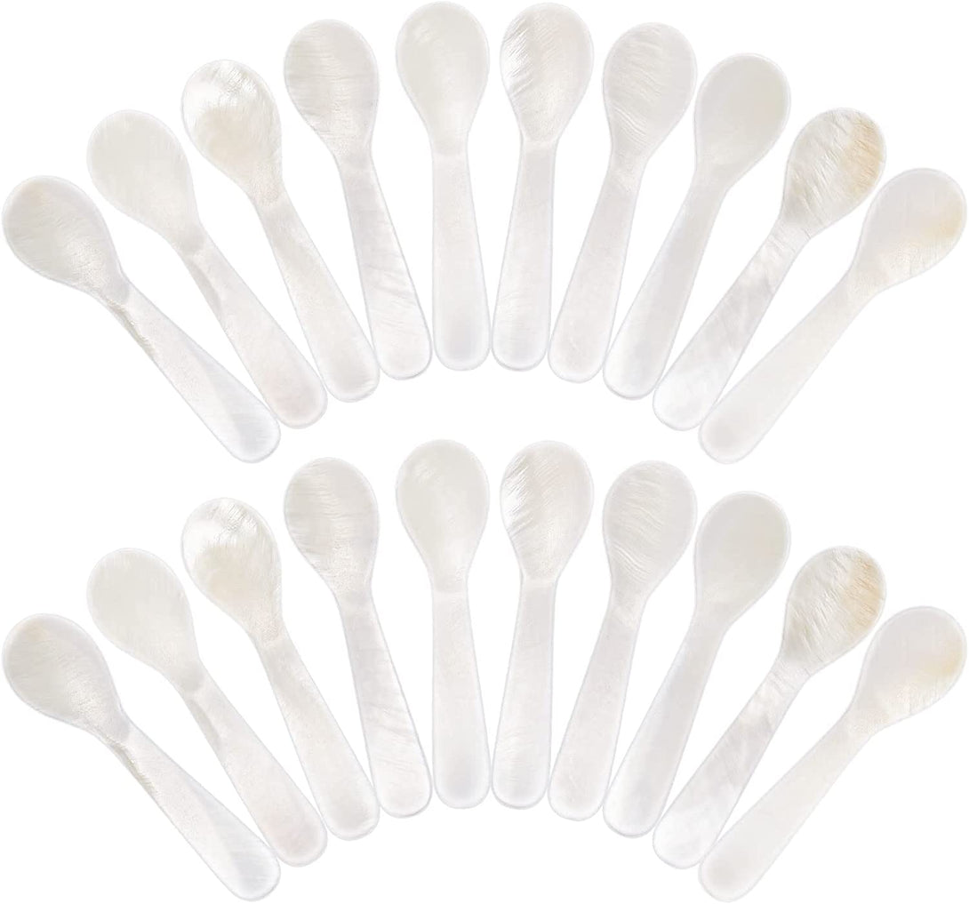 Set of Caviar Spoons Shell Spoon Mother of Pearl Caviar Spoons W round Handle for Caviar, Egg, Ice Cream, Coffee, Restaurant Serving (20 Pieces,2.83 Inches)