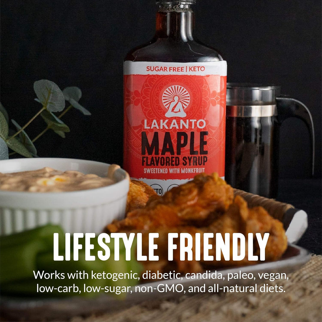 Lakanto Sugar Free Maple Syrup with Monk Fruit & Erythritol for Pancakes, Waffles, Oatmeal, Coffee, Tea, Granola, Frosting & Dressing, Zero Sugar, Keto, Vegan, Gluten Free, 1 G Net Carbs, 13 Fl Oz