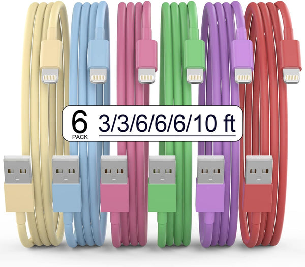 [Apple Mfi Certified] Iphone Charger, 6Pack(3/3/6/6/6/10 FT) Lightning Cable Apple Charging Fast High Speed USB Compatible 14/13/12/11 Pro Max/Xs Max/Xr/Xs/X/8-Multicolor