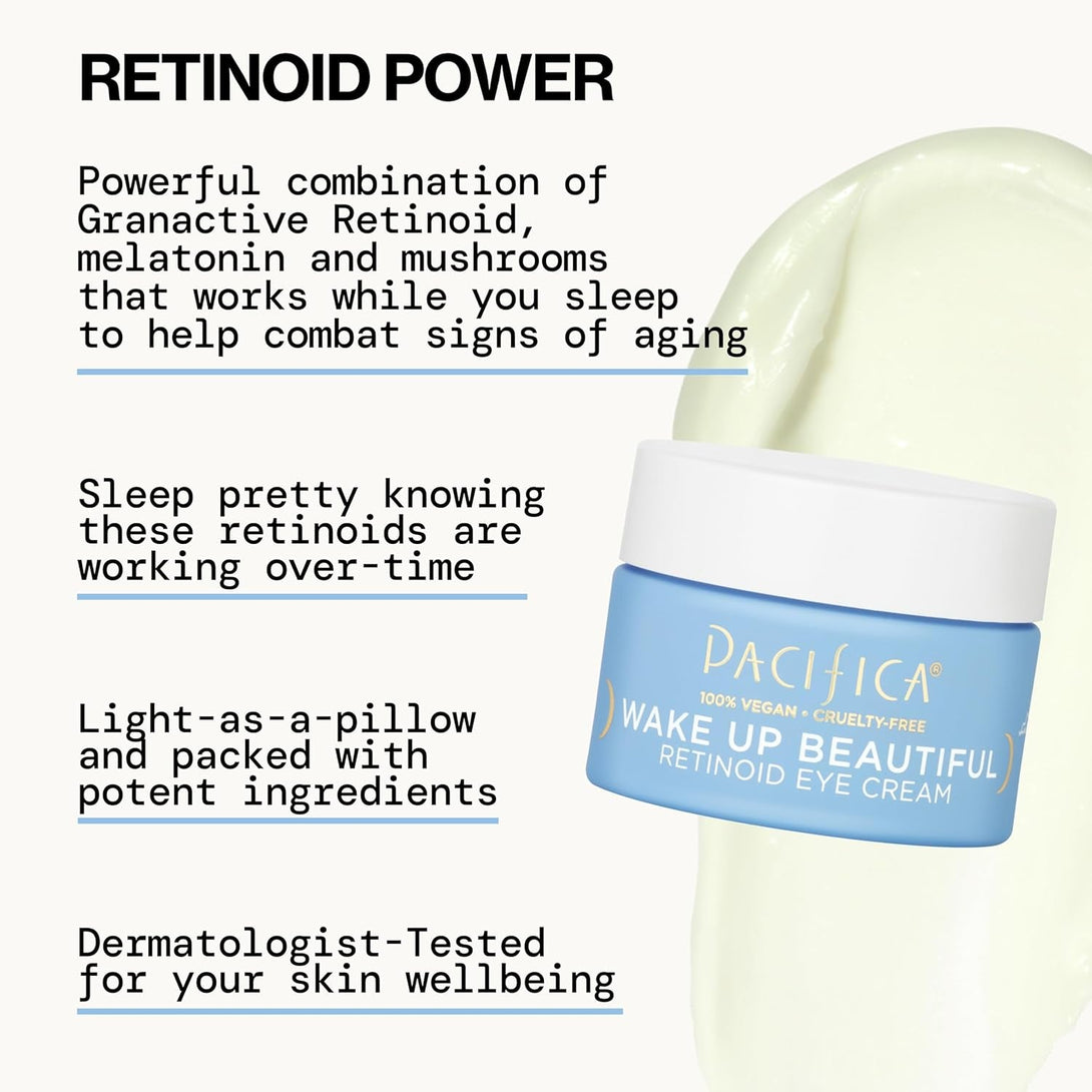Pacifica Wake up Beautiful Retinoid Eye Cream – Anti-Aging under Eye Cream for Fine Lines & Wrinkles, Infused W/ Retinoid, Melatonin & Mushrooms for Puffiness, Dark Circles & Eye Bags Daily Treatment