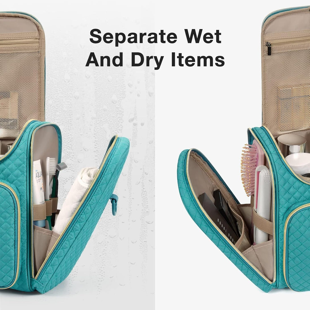 BAGSMART Toiletry Bag, Travel Toiletry Bag for Women, Water-Resistant Cosmetic Makeup Bag, Large Capacity Door Room Essentials Travel Organizer for Full Sized Toiletries and Cosmetics, Blue