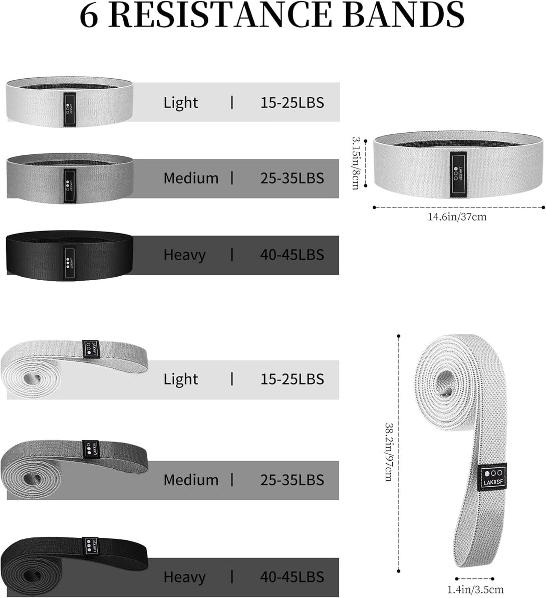 6 Pcs Fabric Booty Bands & Long Resistance Bands for Workout Butt and Legs Pull up Exercise Elastic Stretch Bands Home Gym Fitness Equipment