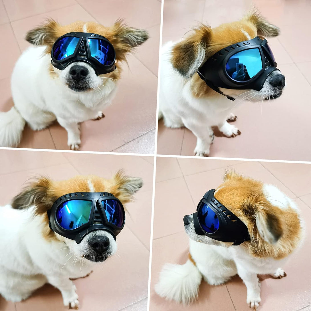 ENJOYING Dog Goggles Small Breed Anti-Uv Puppy Sunglasses for Small-Medium Dogs Anti-Fog Windproof Snowproof Doggy Glasses Eyes Protection, Soft Frame, Blue